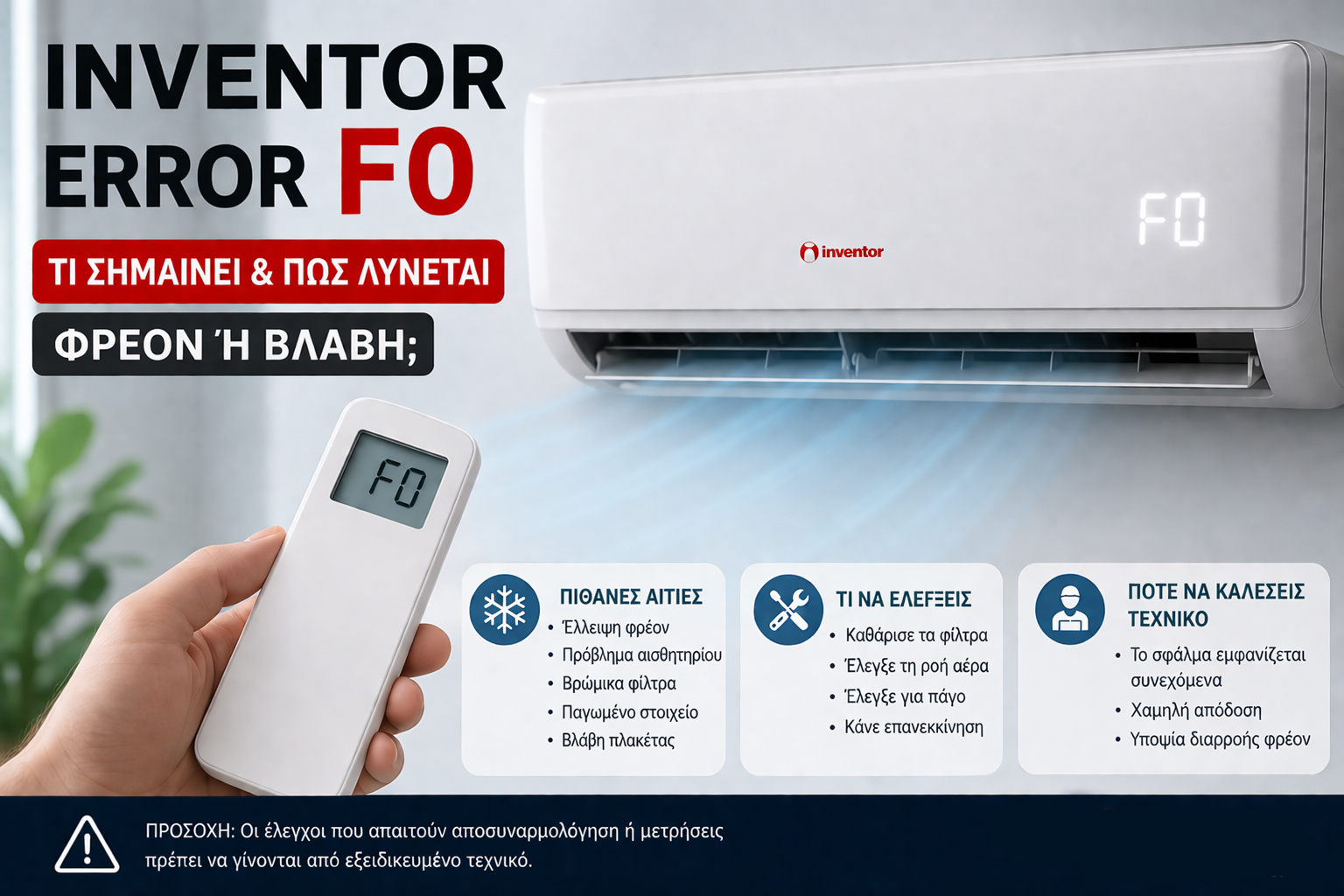 inventor-klimatistiko-error-f0-freon-vlavi Κλιματιστικό Inventor error F0 φρέον ή βλάβη – αιτίες και διάγνωση